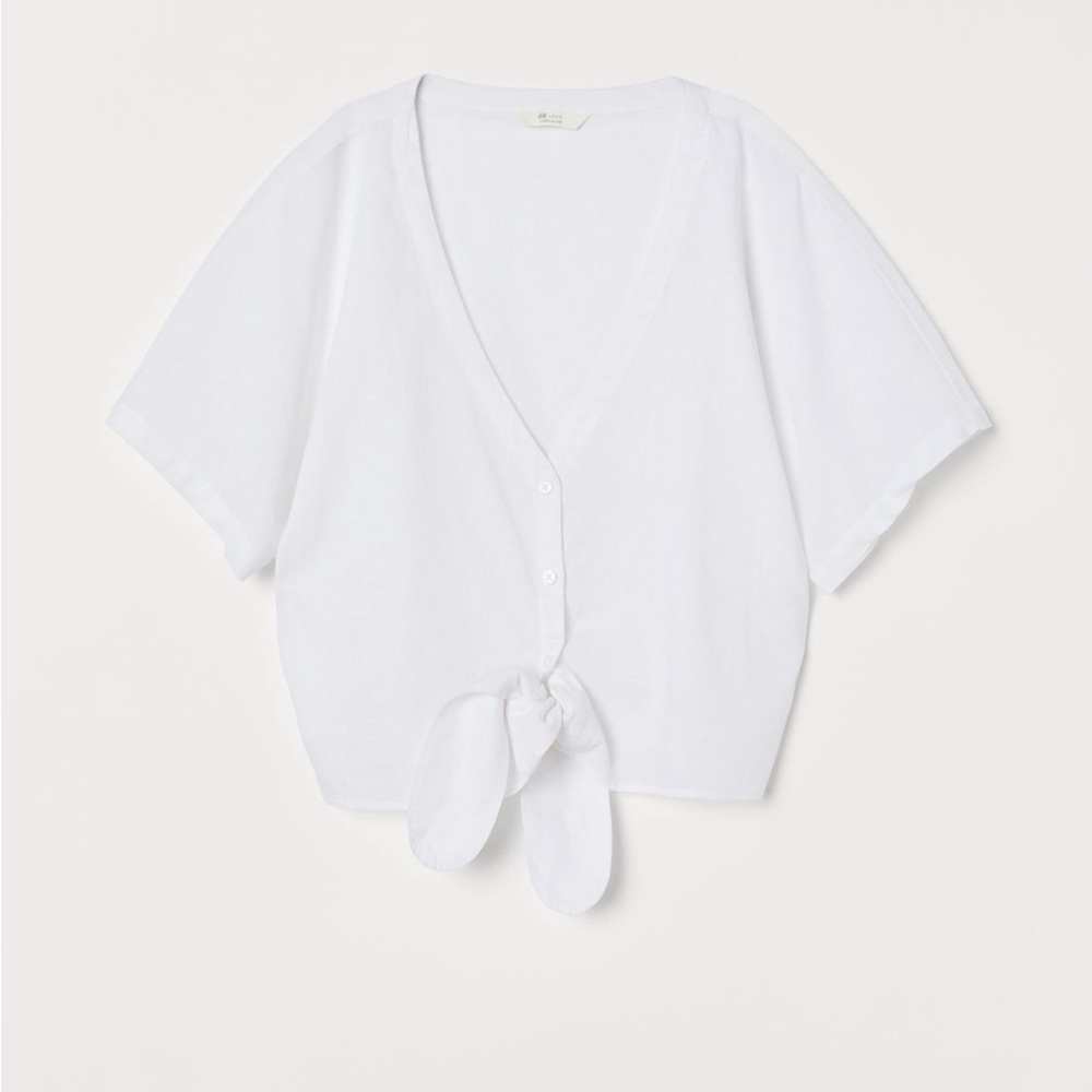 NWT H&M Linen-Blend Tie-Hem Blouse